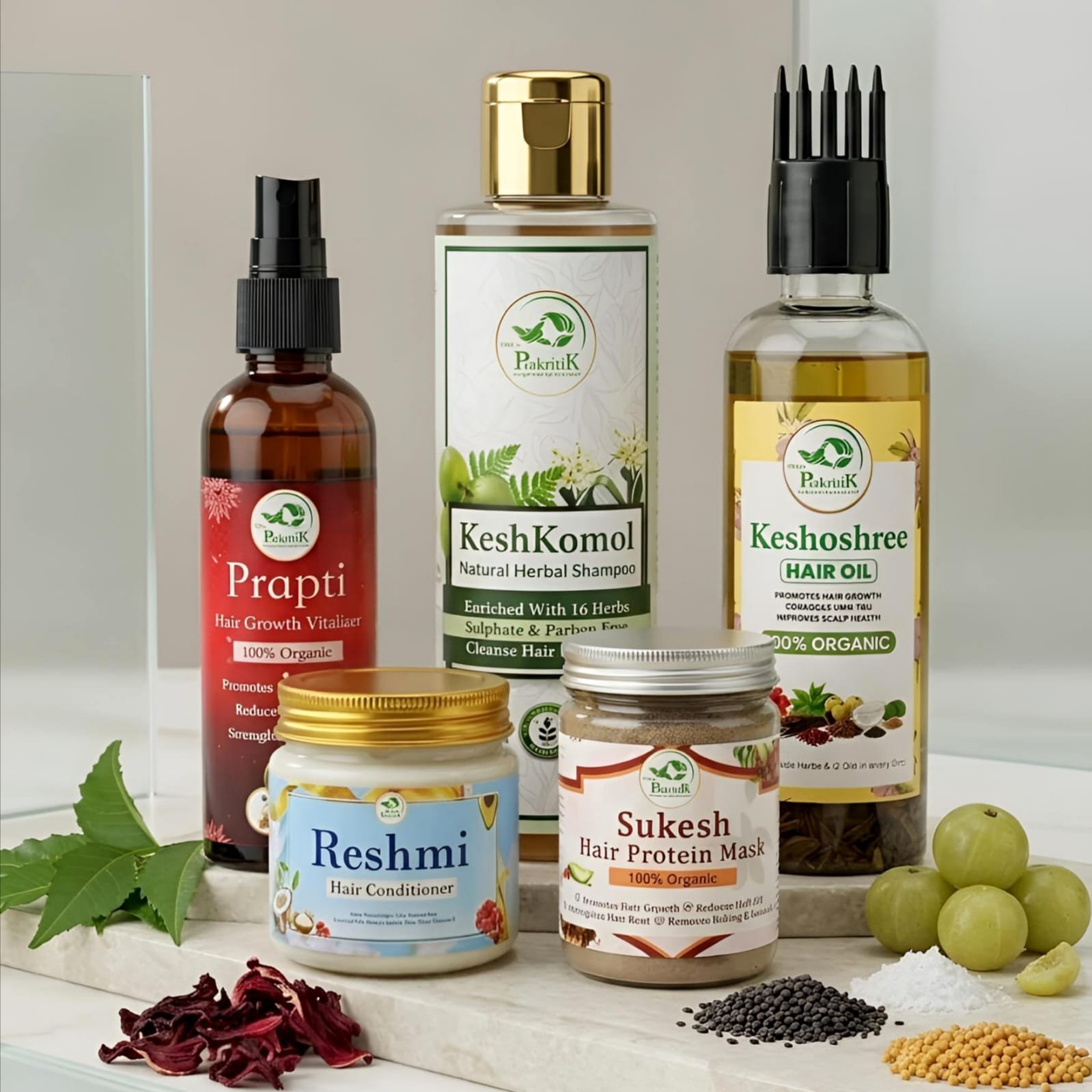 Hair Care Kit - Daily Hair Care Routine - <span style="font-size: 0.6em; color: #666;">(Keshoshree Hair Oil| Keshkomol Shampoo| Sukesh Hair Protein Mask| Prapti Hair Growth Vitalizer| Reshmi Hair Conditioner)</span>
