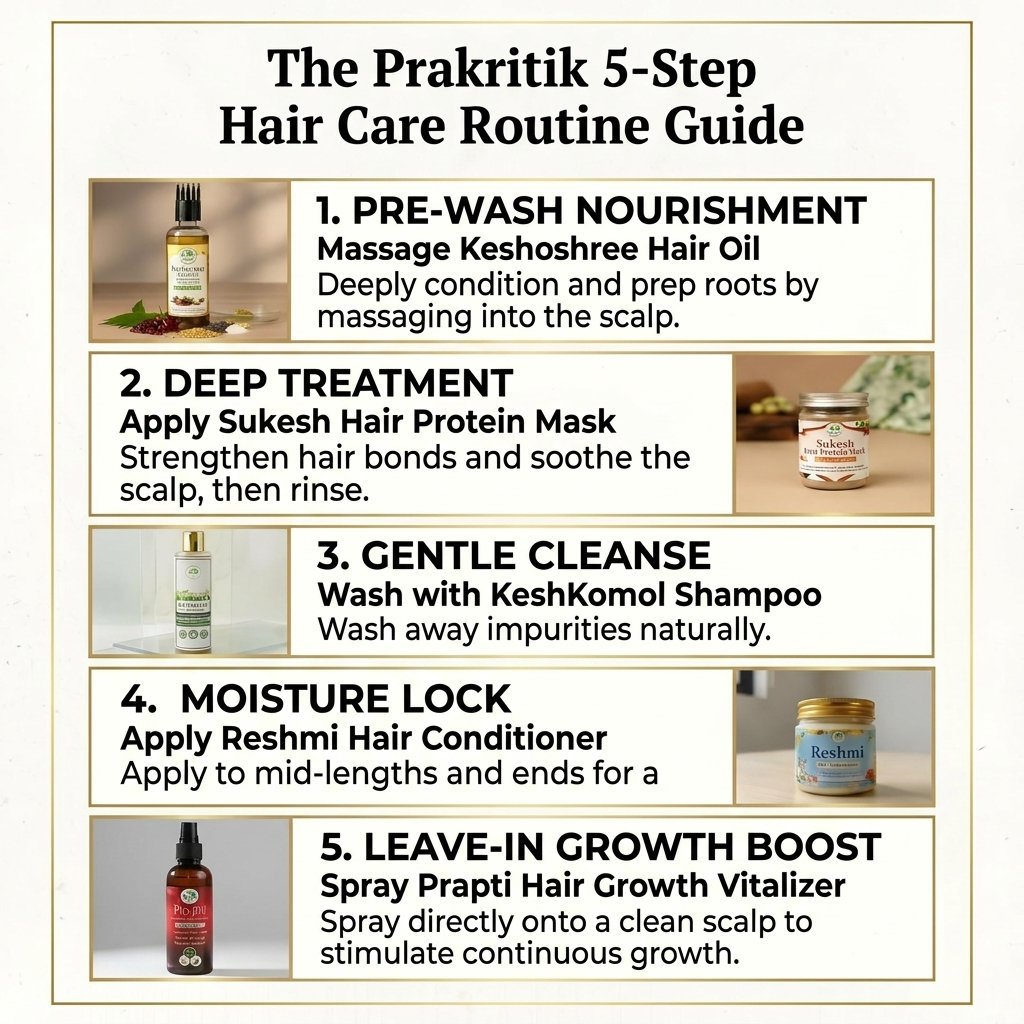 Hair Care Kit - Daily Hair Care Routine - <span style="font-size: 0.6em; color: #666;">(Keshoshree Hair Oil| Keshkomol Shampoo| Sukesh Hair Protein Mask| Prapti Hair Growth Vitalizer| Reshmi Hair Conditioner)</span> - Image 3